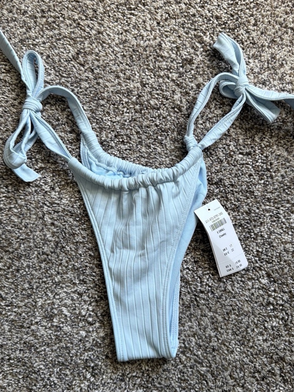Hollister Light Blue Ribbed Cheeky Bikini Bottoms with Tie Straps